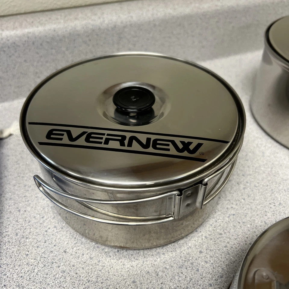 Juego Sierra Vintage EVERNEW Acero Inoxidable Camping Cook Set 8 Piezas + Bolsa JAPÓN Foto 3 de 4