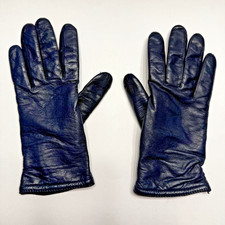 VTG Leather Gloves Womens 6.5 Navy Lined Wrist Length Winter Driving Insulated