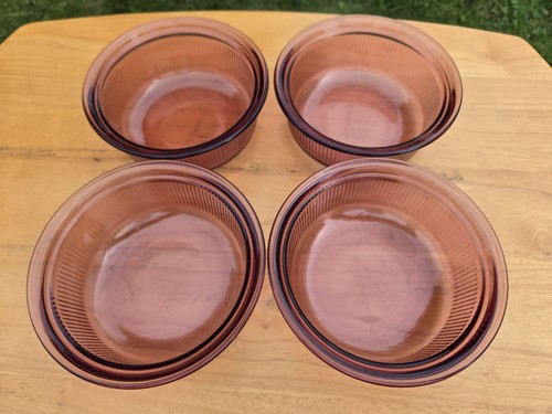 4 CORNING PYREX VISIONS 1 PT. CRANBERRY ROUND RIBBED BOWLS CASSEROLE C-16-B - Picture 4 of 11