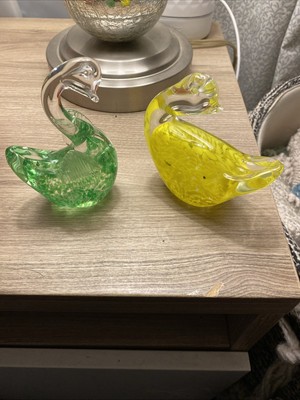 Vintage Murano Glass Green Swan And Yellow Duck