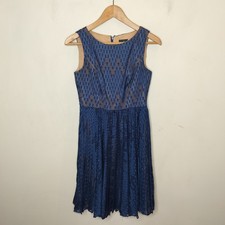 Adrianna Papell Blue Pleated Dress 2P Petite Womens Sleeveless Cocktail Party