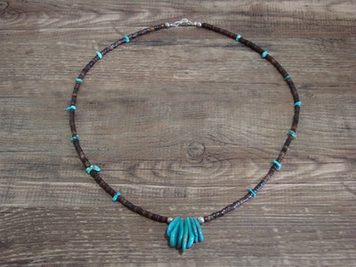 Native American Sterling Silver Turquoise Nugget Stone 21'' Necklace by I. John