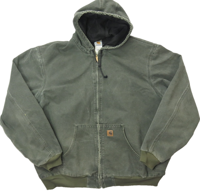 CARHARTT J25 MOS Moss Green Canvas Hooded Zip Lined Jacket Thermal