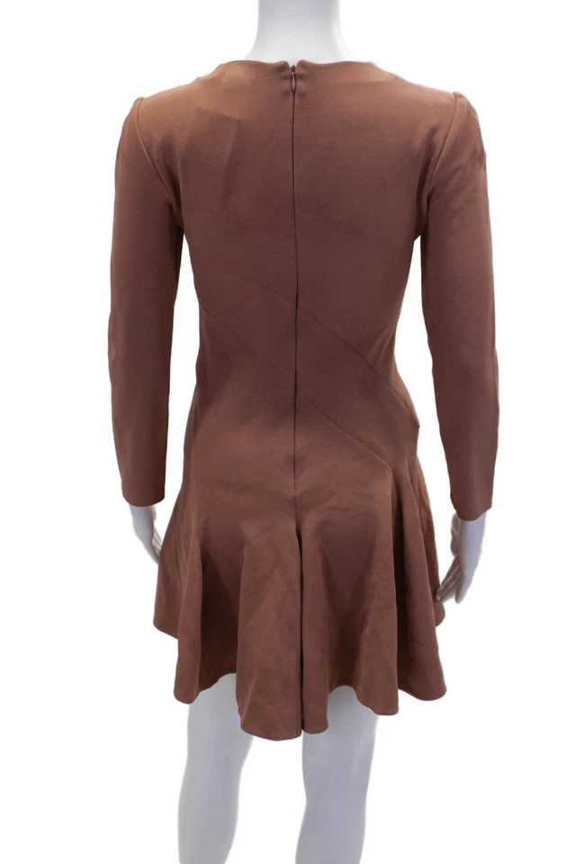 Carven Womens Round Neck Long Sleeve Fit & Flare Midi Dress Orange Size EUR 34 - Image 3 of 4