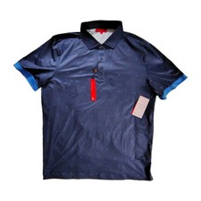 Redvanly Ramey Men  s Golf Performance Polo Shirt L Midnight Navy Polka Dot New