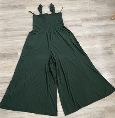 NWT Aerie XXL Green Smocked Wide Leg Jumpsuit Maxi Romper Boho Cottagecore.