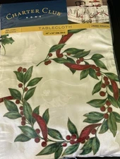Charter Club Christmas Tablecloth Laurel Wreath Holy New 60x84” Oblong