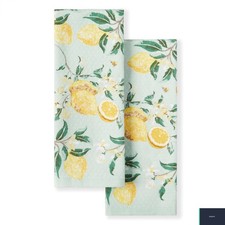 Kitchen Towels 2 Pack 28 x 16 Inch Lemon Whimsy Floral Cotton Dual Texture