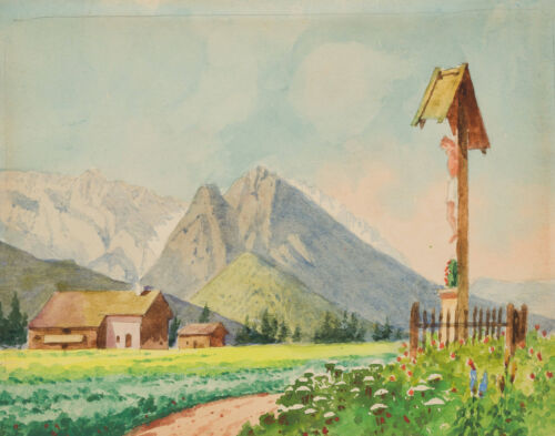 F. HOLLFELDER (20th century), Way Cross on the Waxenstein, 1946, watercolor romance - Picture 1 of 4