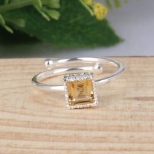 Natural Yellow Citrine Gemstone 925 Sterling Fine Silver Adjustable Rings