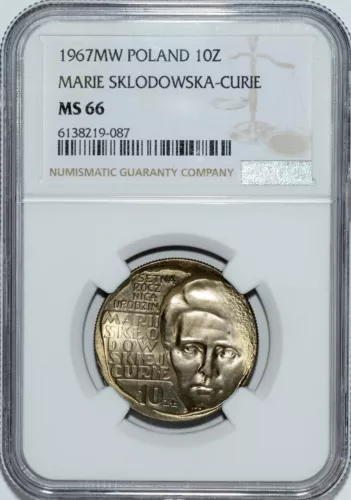 1967 Poland 10 Zlotych, NGC MS 66