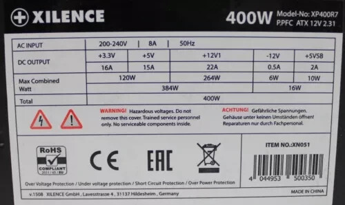 Xilence XP400R6 400 W ATX schwarz PC-Netzteil (für PC) - Bild 1 von 2