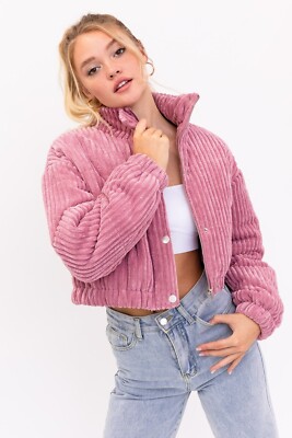 Cropped Corduroy Puffer Jacket - Le Lis