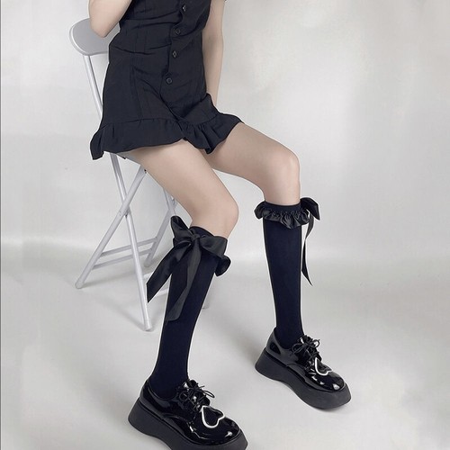 Lolita Niñas Moño Rodilla Calcetines Altos Escuela Universidad JK Uniforme Lindos Cosplay Calcetines - Imagen 2 de 5