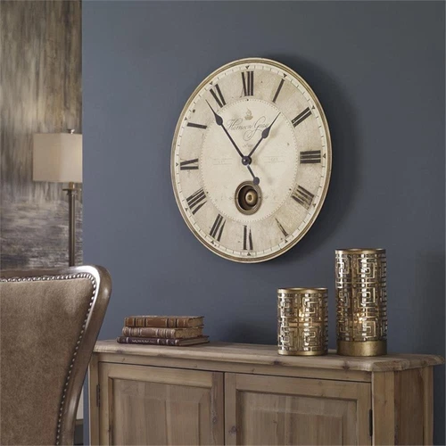 Uttermost Harrison 23" Round MDF Brass Aluminum Wall Clock in Black and Ivory - Picture 4 of 5
