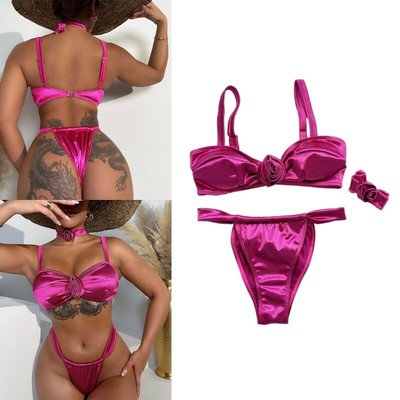 Two Pieces Swimming Costume Set Ruched Swim Top and Low Waist Bottom
