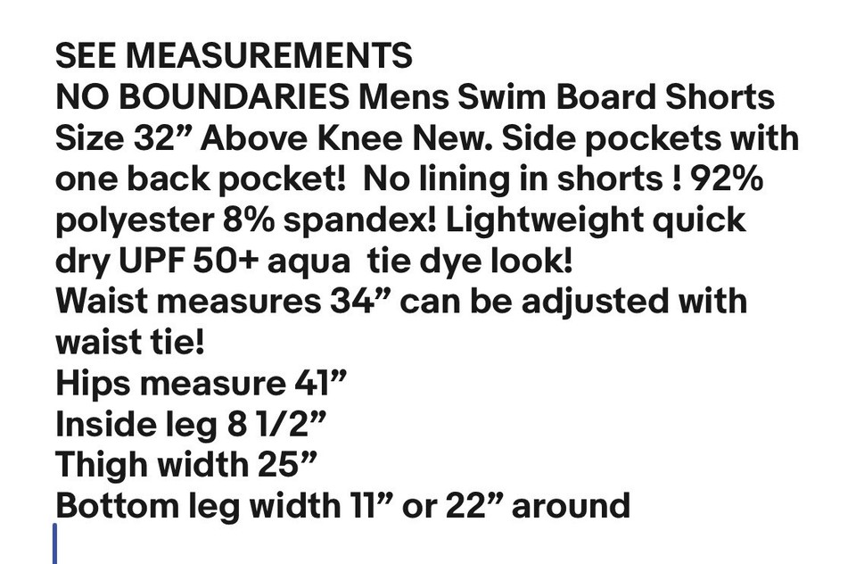 NO BOUNDARIES Board Swim Shorts Size 32” Above Knee Pockets Tie Dye Men