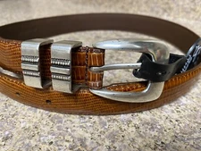 Men’s Brown Leather Belt Lizard Look Size 32