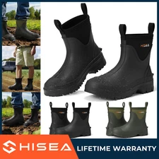 HISEA Men Waterproof Slip On Chelsea Rain Boot Steel Shank Garden Work Ankle Boo