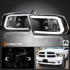 Fits 2009-2018 Dodge Ram 1500 2500 3500 Black LED Light Bar Projector Headlights