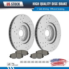 Front Drilled Brake Rotors + Pads for 2018-2021 VW Atlas/Atlas Cross Sport
