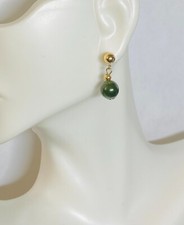 14K Ylw Gold Filled 5mm Ball Stud Earrings w/Hanging Genuine 8mm Nephrite Jade