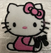 ￼"Hello Kitty IRON ON / SEW ON PATCH キティ・ホワイト wink pink bow  2x2.5”