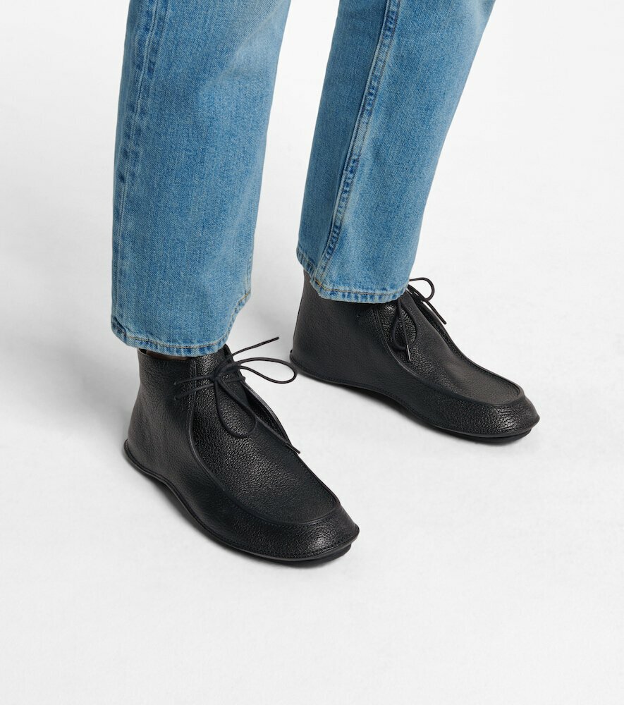 THE ROW Car Shoe Derby Lace-Up Moccasins in Black Goatskin THE ROW Car Shoe Derby Lace-Up Moccasins in Black Goatskin