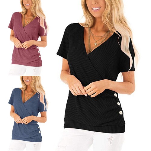 Ladies Casual Women's Wrap Tops T Shirt Women Basic Simple T-shirts Blouse Tuniv