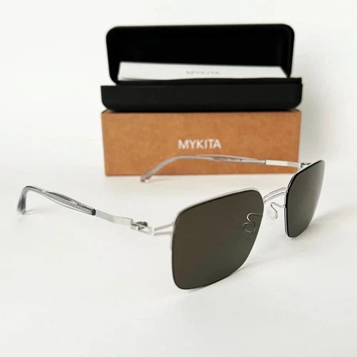 Brand New Authentic MYKITA Sunglasses Shiny Silver with Raw Green Solid Lenses