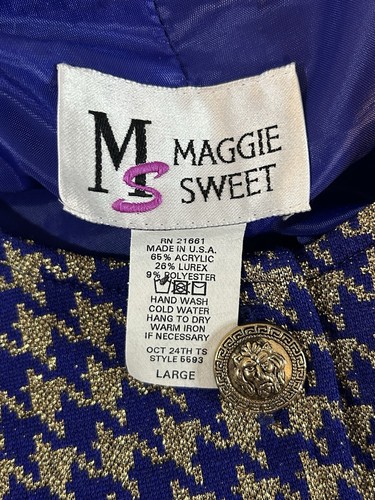 Maggie Sweet Vintage Women’s Large Blue Gold Lions Head Buttons Blazer Jacket - Picture 7 of 12