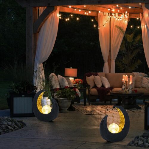 Außenleuchte Solarlampe Gartendeko LED Mond schwarz gold Glaskugel Crackle 2x - Bild 9 von 12