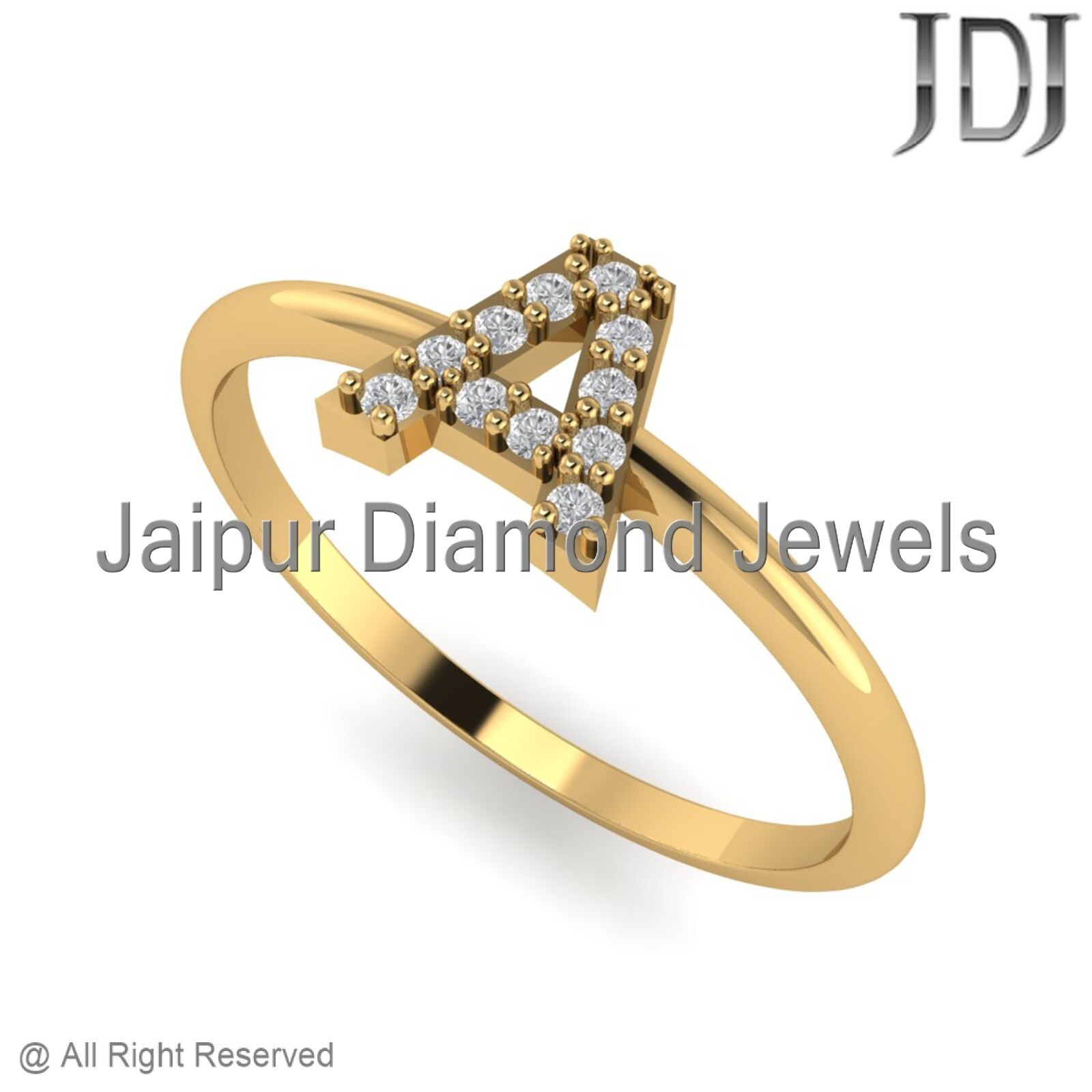 Solid 14k Yellow Gold Ring Natural White Diamond A Initial Alphabet ...