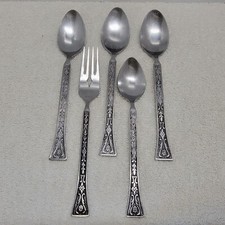 3 Place Oval Soup SPOONS 1 TEASPOON & 1 FORK Siboney Grand Prix Stainless Japan