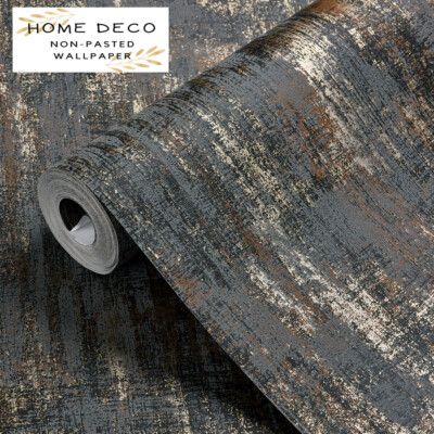 Modern Decor Wallpaper Industrial Brown Metallic Texture Wall Covering