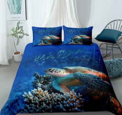 3D Meeresschildkröte NAM9334 Bett Kissenbezüge Decke Bettdecke Abdeckung Set Fay