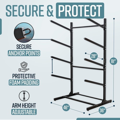 4 Tiers Freestanding Kayak Storage Rack, Kayak Stand for 4 Kayak Canoe w/ Wheels - Picture 3 of 12