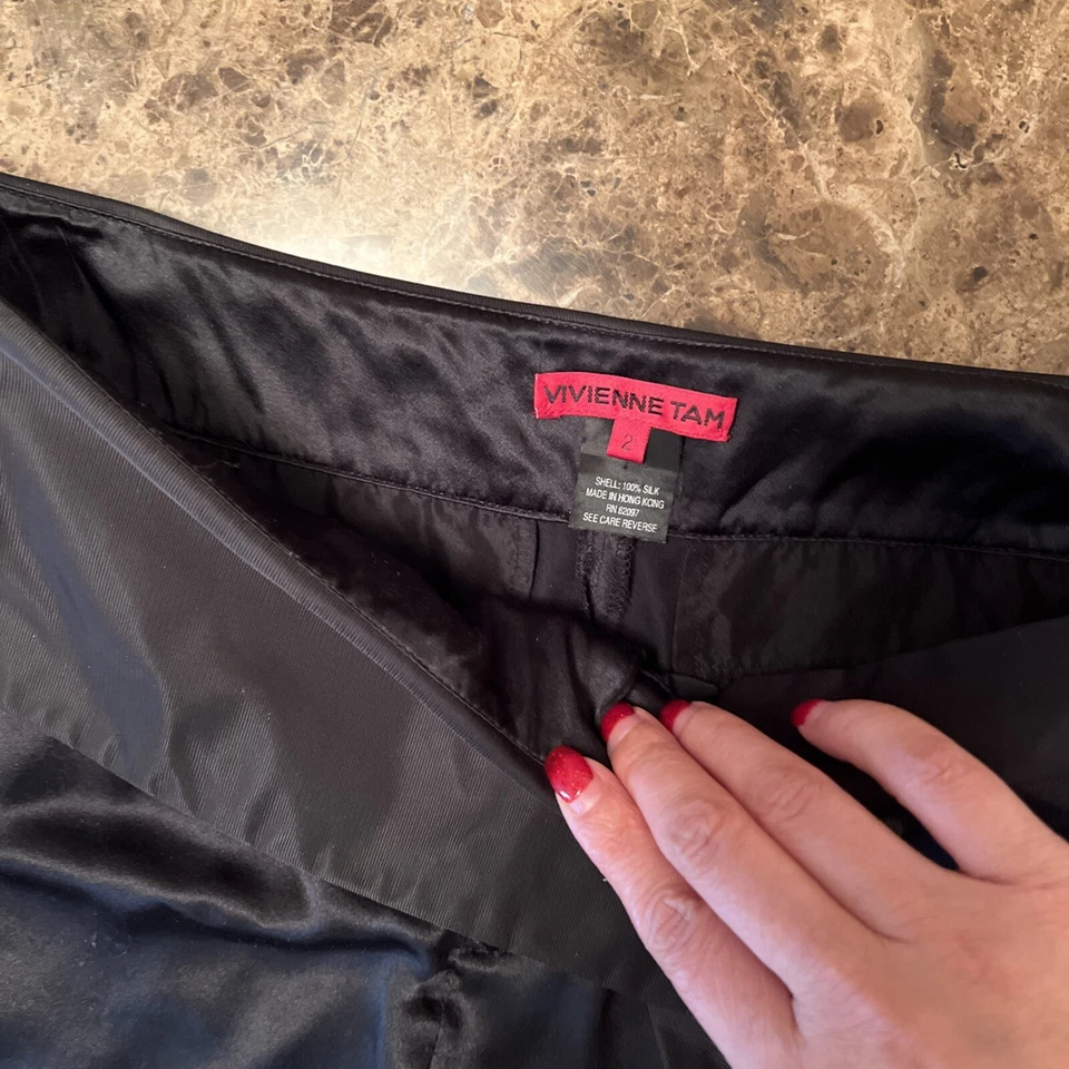 Pantalones de seda negros vintage Vivienne Tam para mujer talla 2 Foto 3 de 4