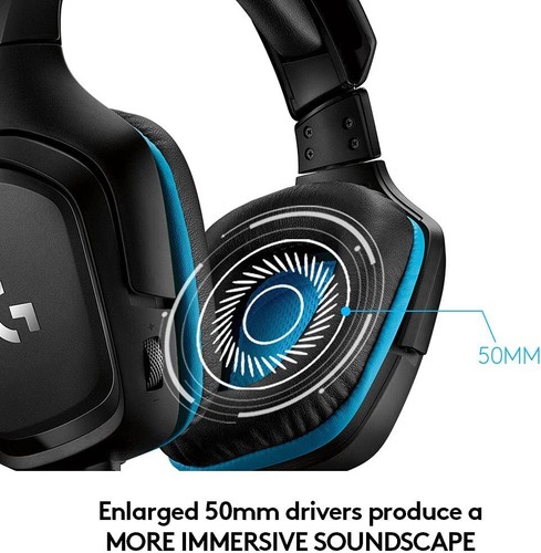 Logitech G432 Wired 7.1 Surround Sound Gaming Headset (Black/Blue) - Picture 3 of 7