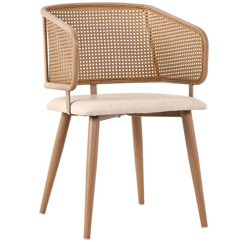 2PSC Modern Dining Chairs with Rattan Backrest & PU Leather Seat for Restaurant - Picture 11 of 27