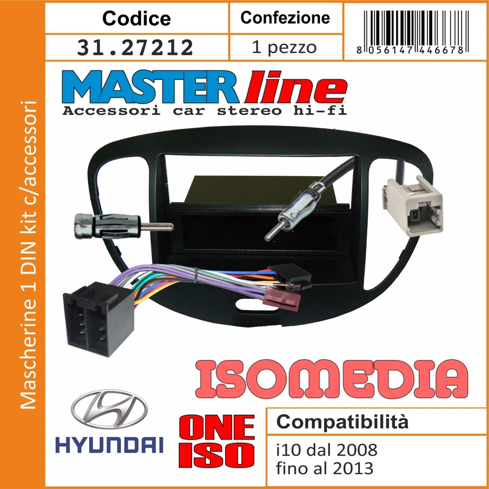 MASCHERINA RADIO 1 DIN PER HYUNDAI I10 DAL 2008 AL 2014 CONNETTORI ISO E ANTENNA - Immagine 3 di 4
