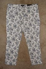 New Womens Mario Serrani Italy Pants 14 Slim Fit Ankle White Blue Floral