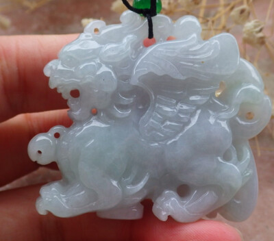 Certified Green A Jade jadeite Pendant Flying Dragon Kai Lun 生意兴隆 599132 AS