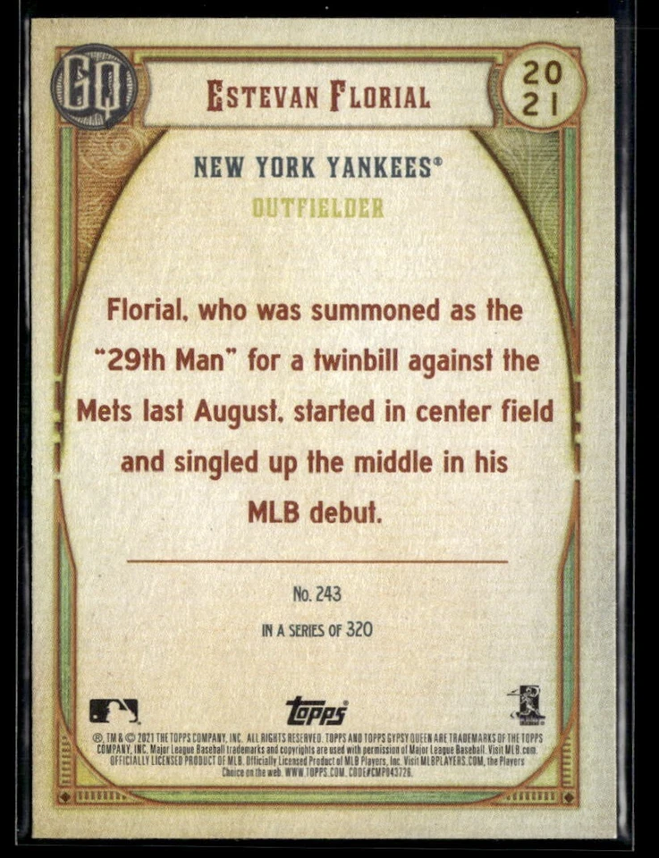 2021 Topps Gypsy Queen #243 Estevan Florial RC  BB01R01H - Image 2 of 2