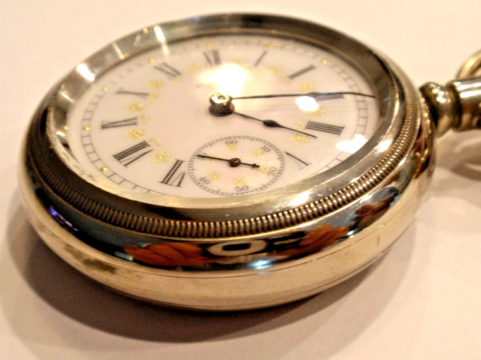 Large 18SZ Elgin Pocket Watch-BW Raymond Fancy DialGlass Back-Serviced-New Glass - Image 4 of 4