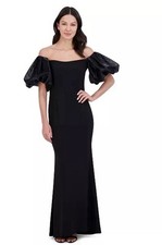 NWT Eliza J Off Shoulder Puff Sleeve Trumpet Gown Black Women’s 0 Retail $188
