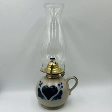 ROWE POTTERY WORKS Finger 13” Oil Lamp Stoneware Salt Glaze Cobalt BLUE Heart
