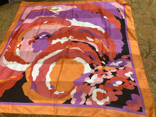 Vintage 1960s-70s Silk Scarf 34" x 34" Psychedelic Abstract Floral Purple Orange
