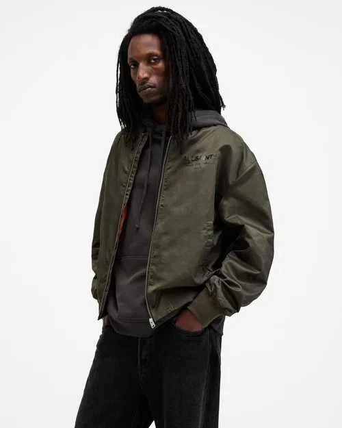 Allsaints Men's Underground Relaxed Fit Bomber Jacket Khaki Green Size XXL - product detail image 6