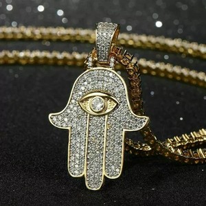 Authentic Certified Moissanite Evil Eye Hamsa Hand Only Pendant 14k Yellow Gold Plated